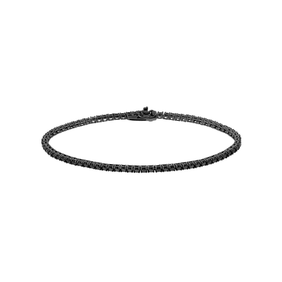 Bracciale Tennis Griffe cm 18 con Zirconi mm 2 Neri in ARGENTO 925 Galvanica Rutenio