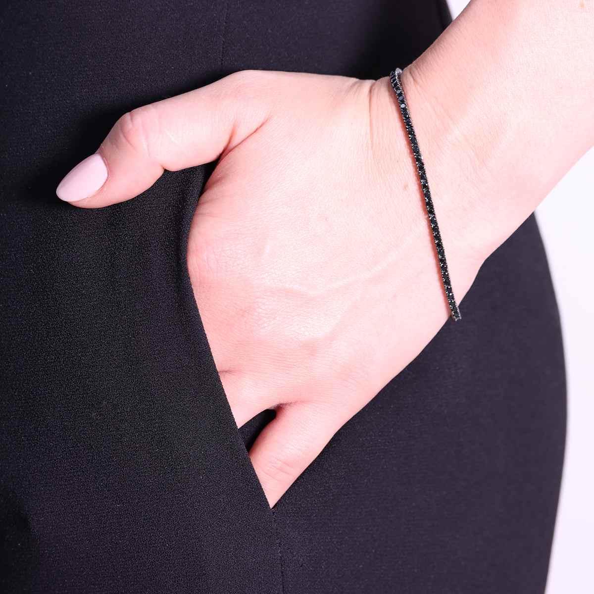 Bracciale Tennis Griffe cm 18 con Zirconi mm 2 Neri in ARGENTO 925 Galvanica Rutenio