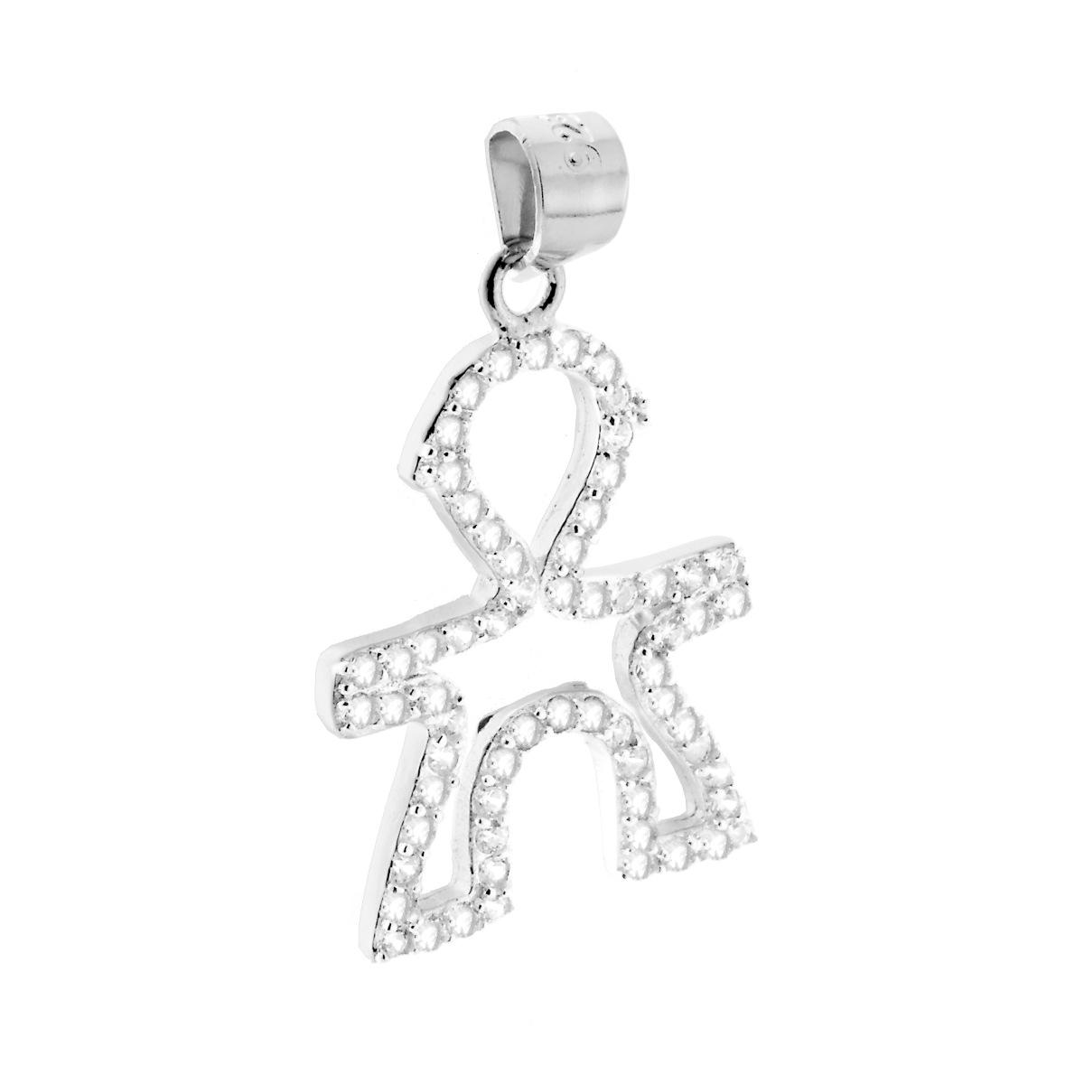 Ciondolo Bimbo con Zirconi Bianchi in ARGENTO 925 Galvanica Rodio