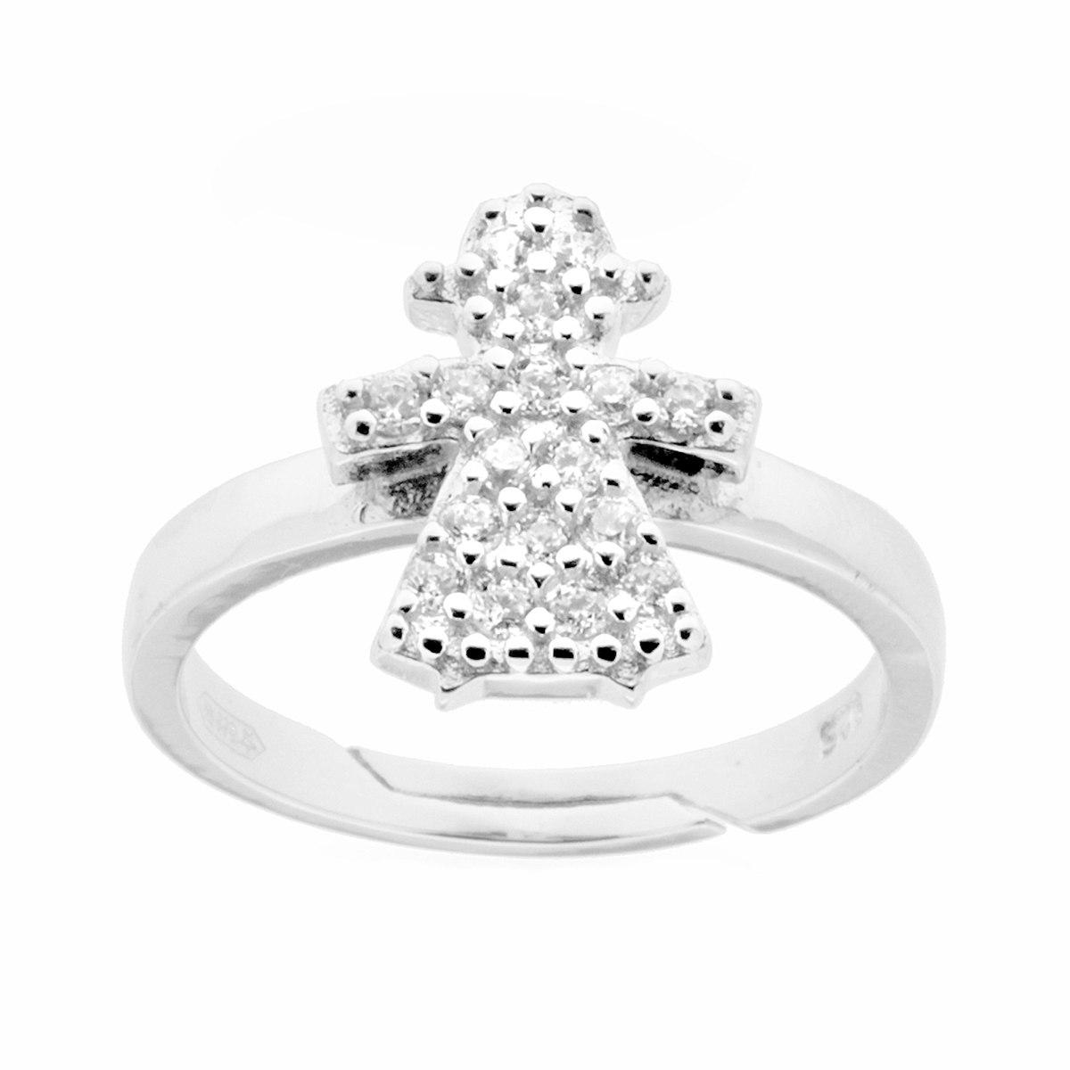 Anello Famiglia con figlia bimba Cubic Zirconia Bianchi in ARGENTO 925 Galvanica Rodio