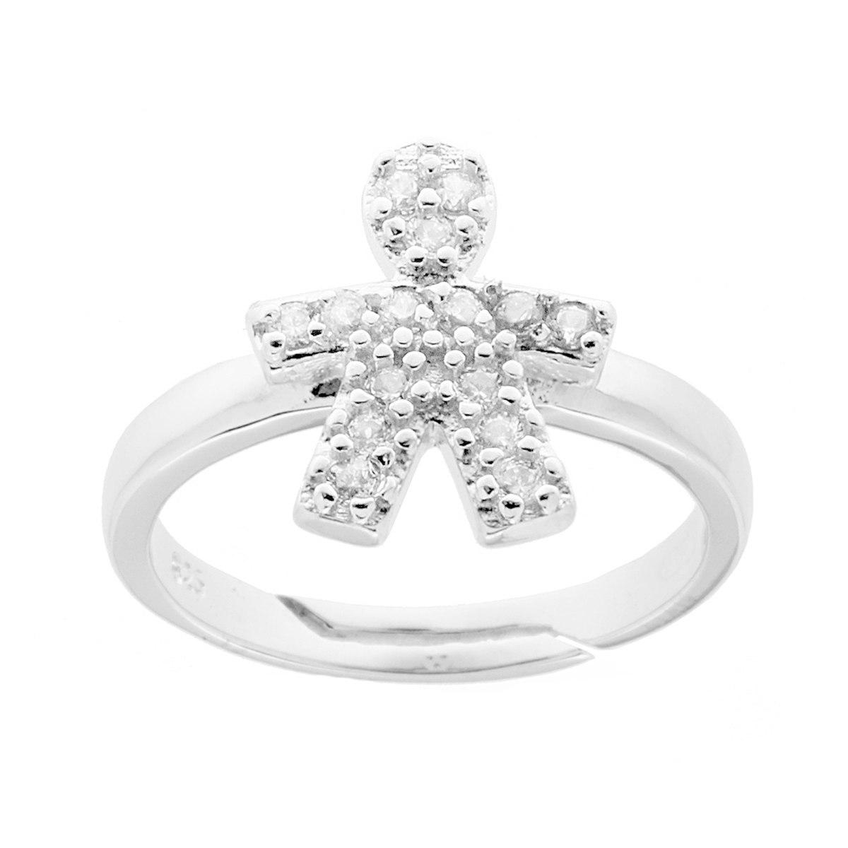 Anello Famiglia con figlio bimbo Cubic Zirconia Bianchi in ARGENTO 925 Galvanica Rodio