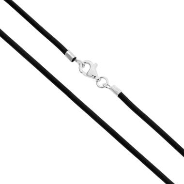 Collana Filo in Caucciu PVC Nero cm 45 con Chiusura in ARGENTO 925