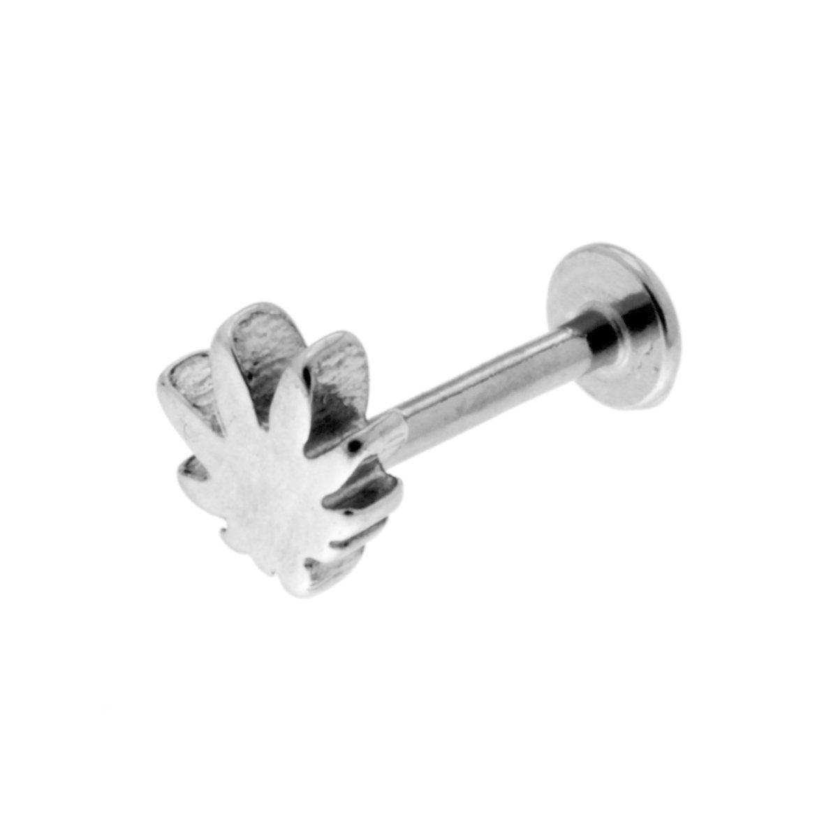 Body Piercing Labret mm 11 con Foglia Canapa Marijuana mm 6 in ACCIAIO Chirurgico