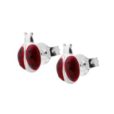 Orecchini bimba Coccinella smalto Rosso in ARGENTO 925