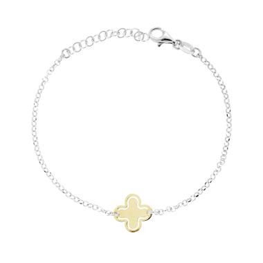 Bracciale Catena Rolo Diamantata con Croce in ARGENTO 925 Galvanica Rodio e Oro