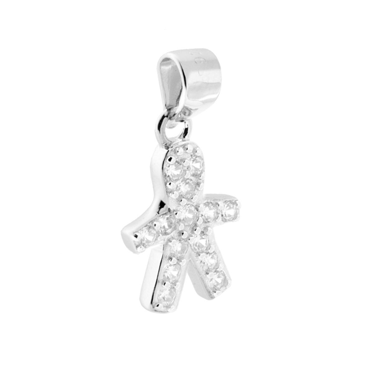 Ciondolo Bimbo con Zirconi Bianchi in ARGENTO 925 Galvanica Rodio