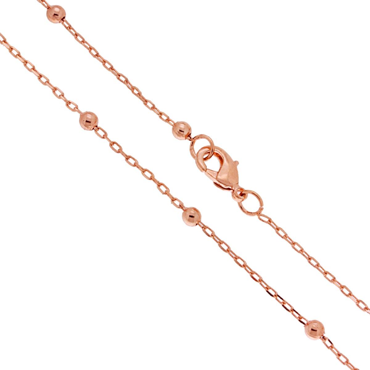 Catena Forzatina Allungata sezione mm 1 lunghezza cm 80+10 e Palline mm 3.5 in BRONZO Colore Rosa