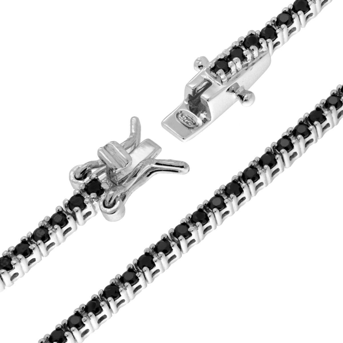 Bracciale Tennis Griffe cm 18 con Zirconi mm 1.5 Neri in ARGENTO 925 Galvanica Rodio
