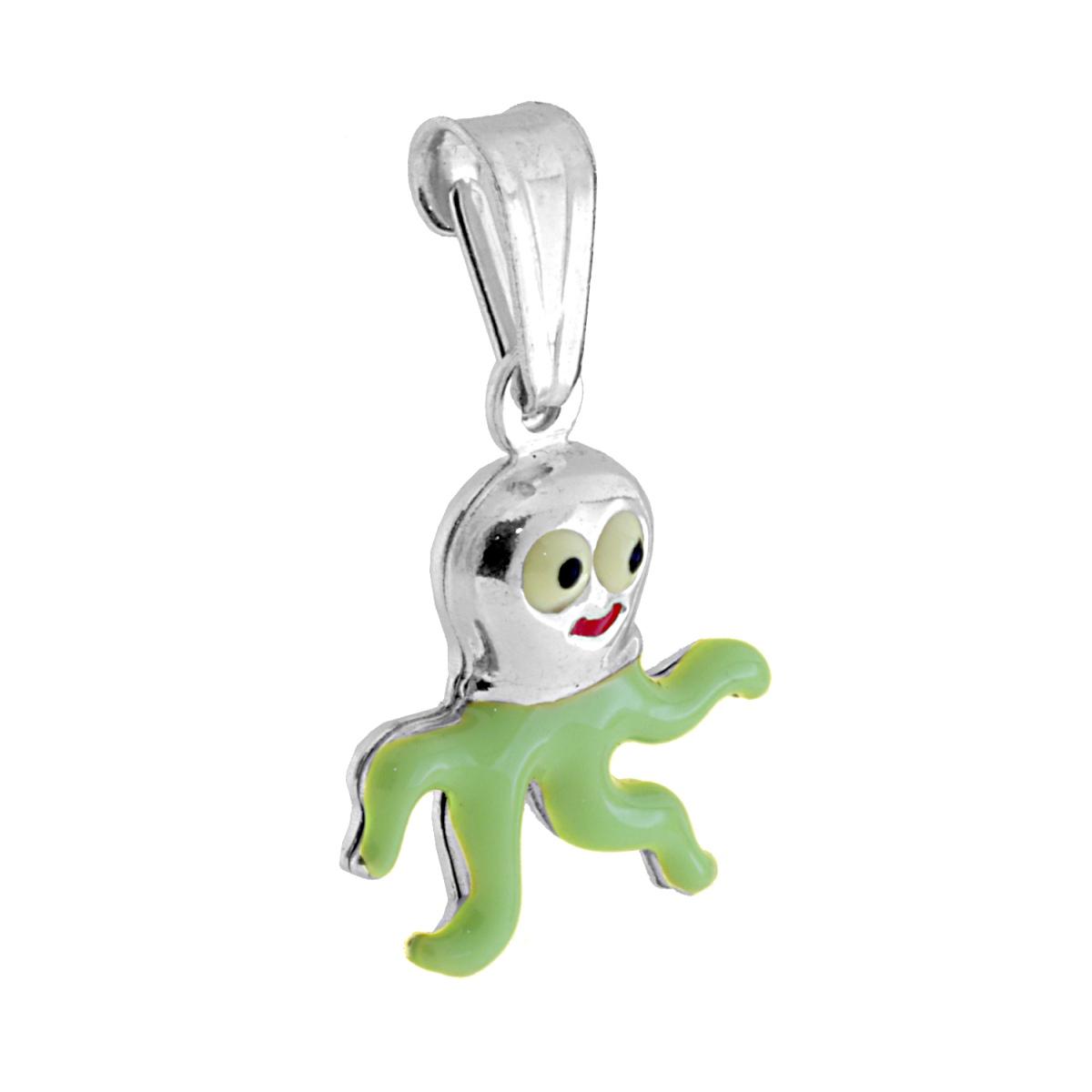 Ciondolo per Bimbo e Bimba con Polpo smaltato Verde in ARGENTO 925