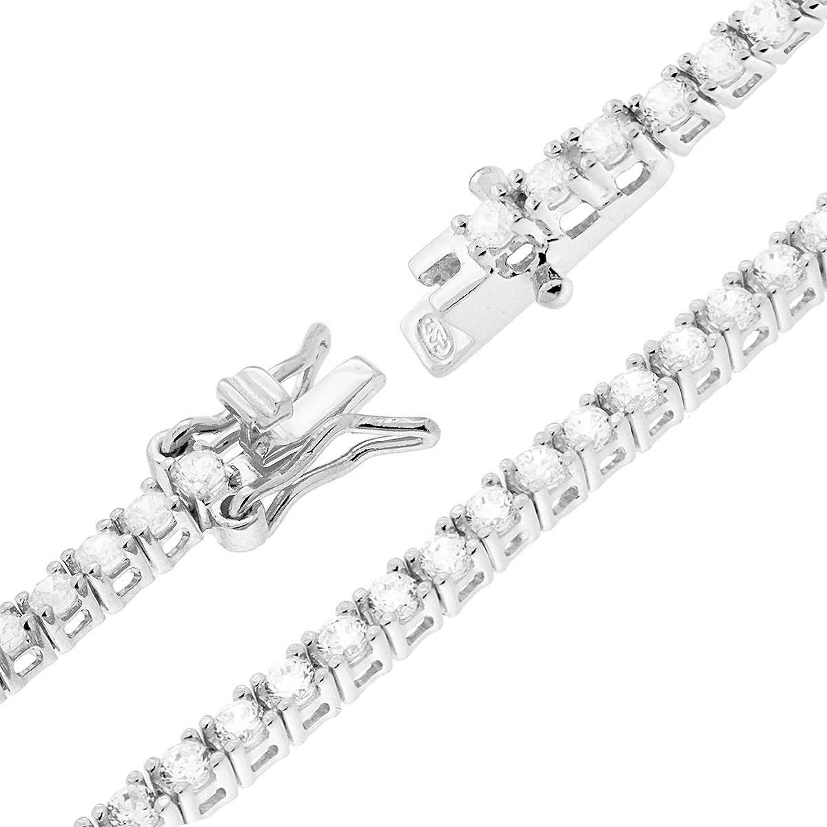 Bracciale Tennis Griffe cm 16.5 con Zirconi mm 2 Bianchi in ARGENTO 925 Galvanica Rodio
