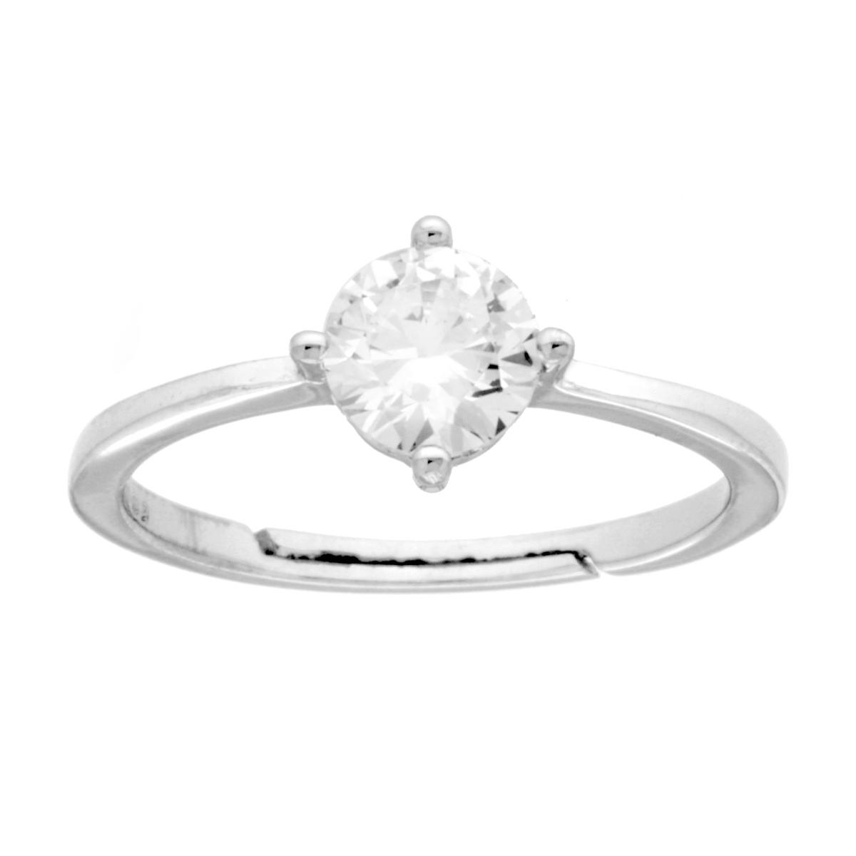 Anello Solitario con Cubic Zirconia Bianco mm 6 in ARGENTO 925 Galvanica Rodio