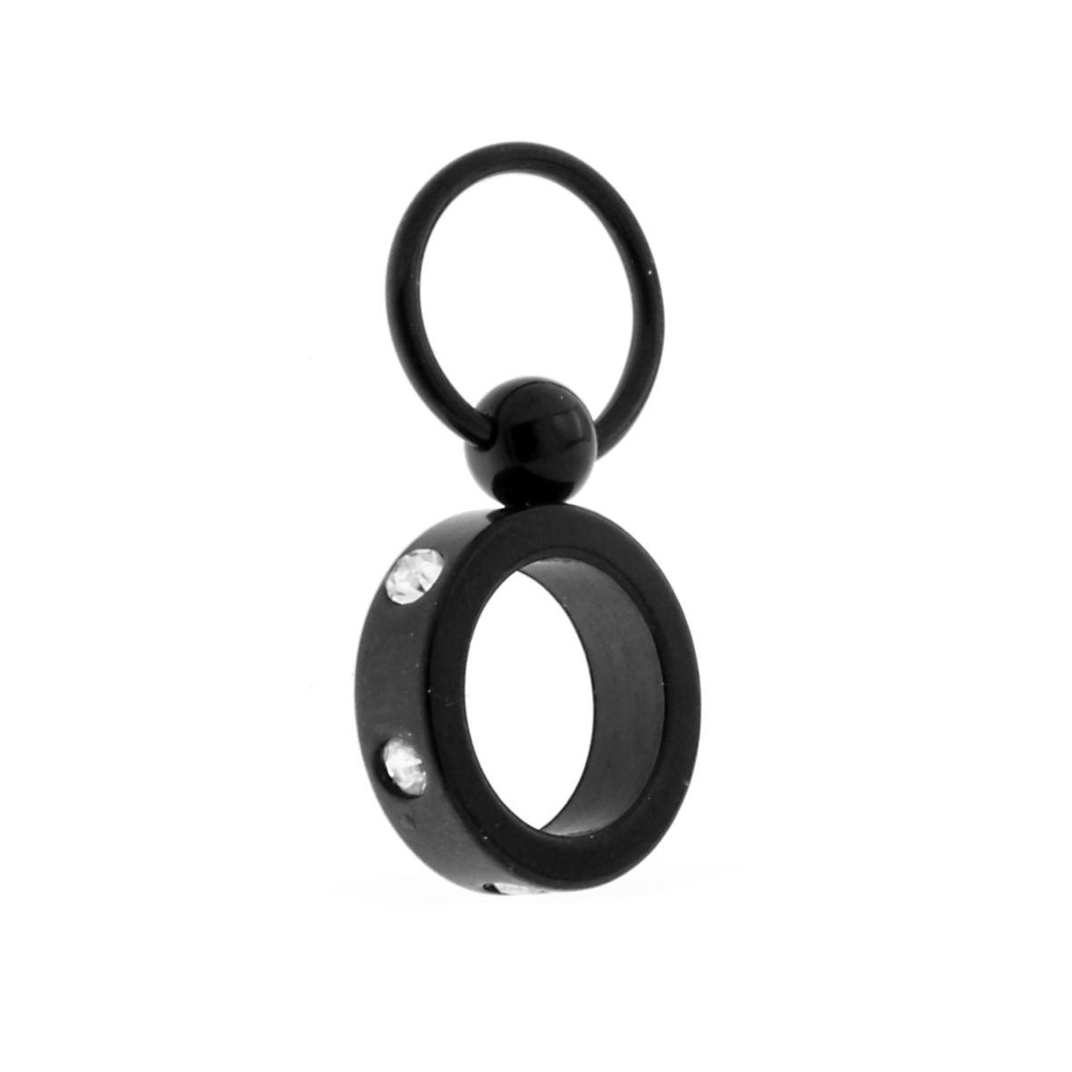 Body Piercing Cerchio Nero mm 13 con pendente Tondo mm 14 e Crystal Bianchi in ACCIAIO Chirurgico