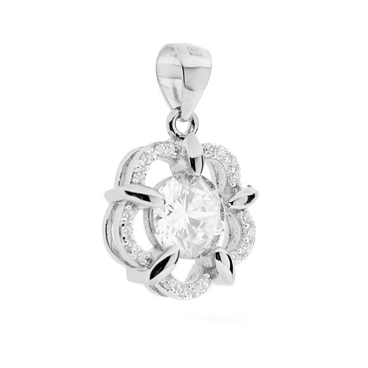 Ciondolo Fiore con Zirconi Bianchi in ARGENTO 925 Galvanica Rodio