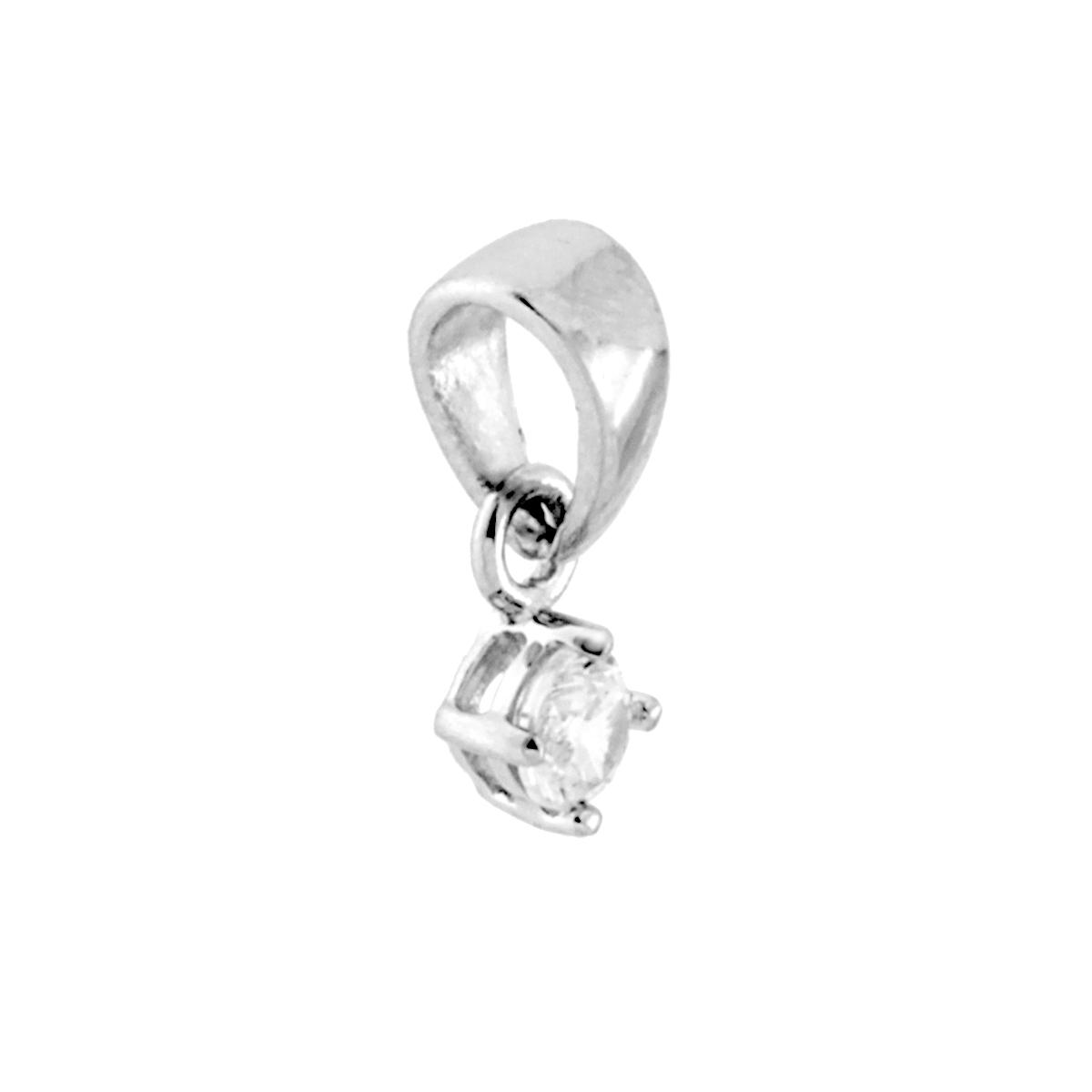 Ciondolo Punto Luce 4 Griffe con Zircone Bianco Tondo mm 3 in ARGENTO 925 Galvanica Rodio