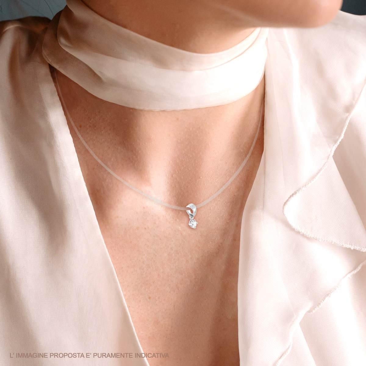 Ciondolo Punto Luce 4 Griffe con Zircone Bianco Tondo mm 3 in ARGENTO 925 Galvanica Rodio