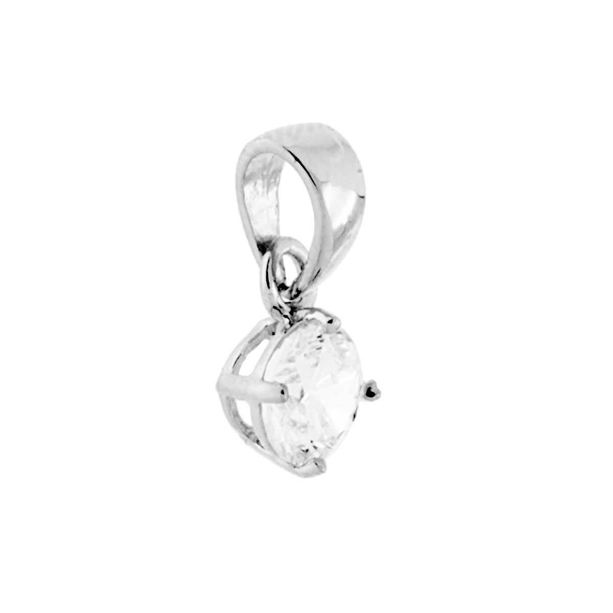 Ciondolo Punto Luce 4 Griffe mm 5 con Zircone Bianco Tondo in ARGENTO 925 Galvanica Rodio