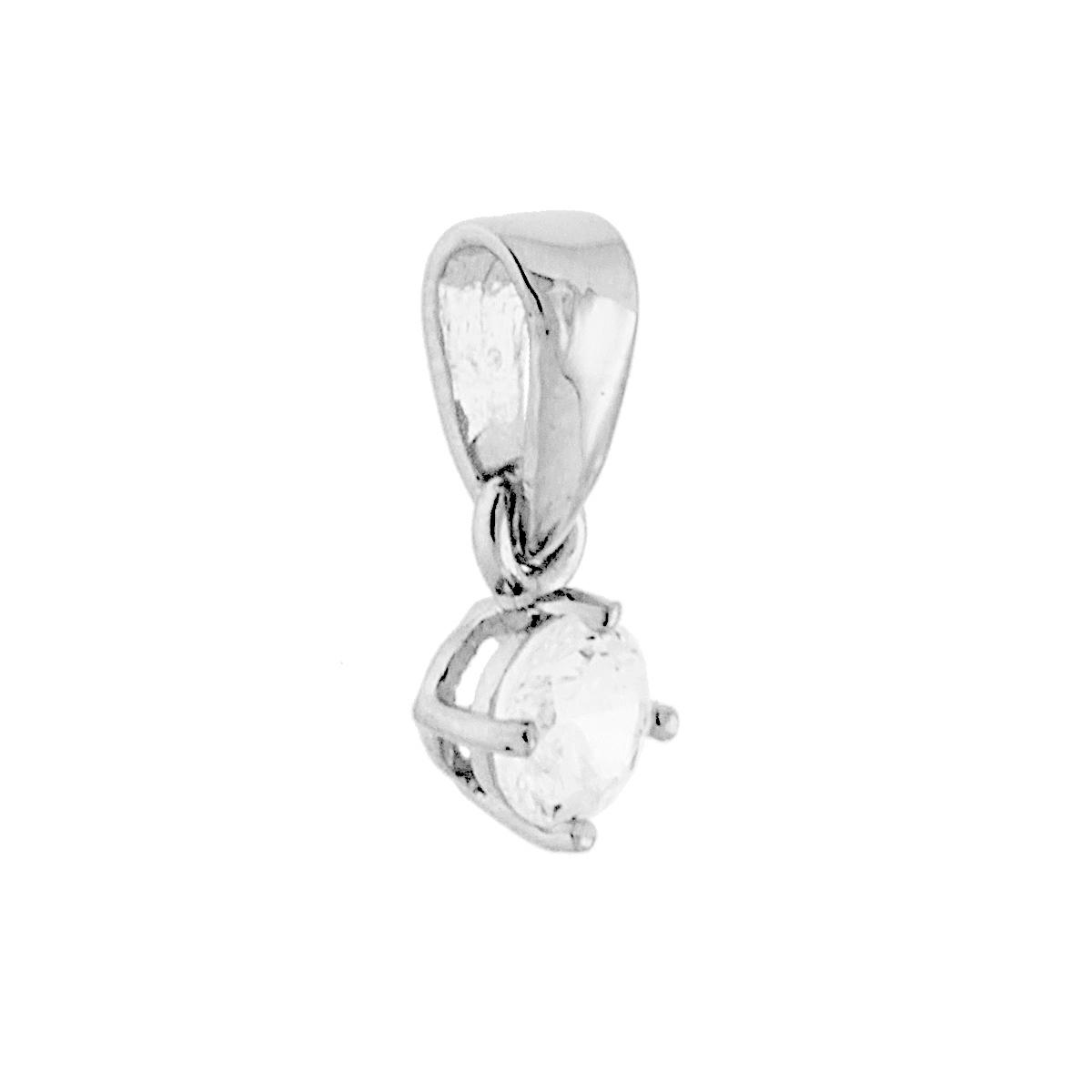 Ciondolo Punto Luce 4 Griffe mm 4 con Zircone Bianco Tondo in ARGENTO 925 Galvanica Rodio