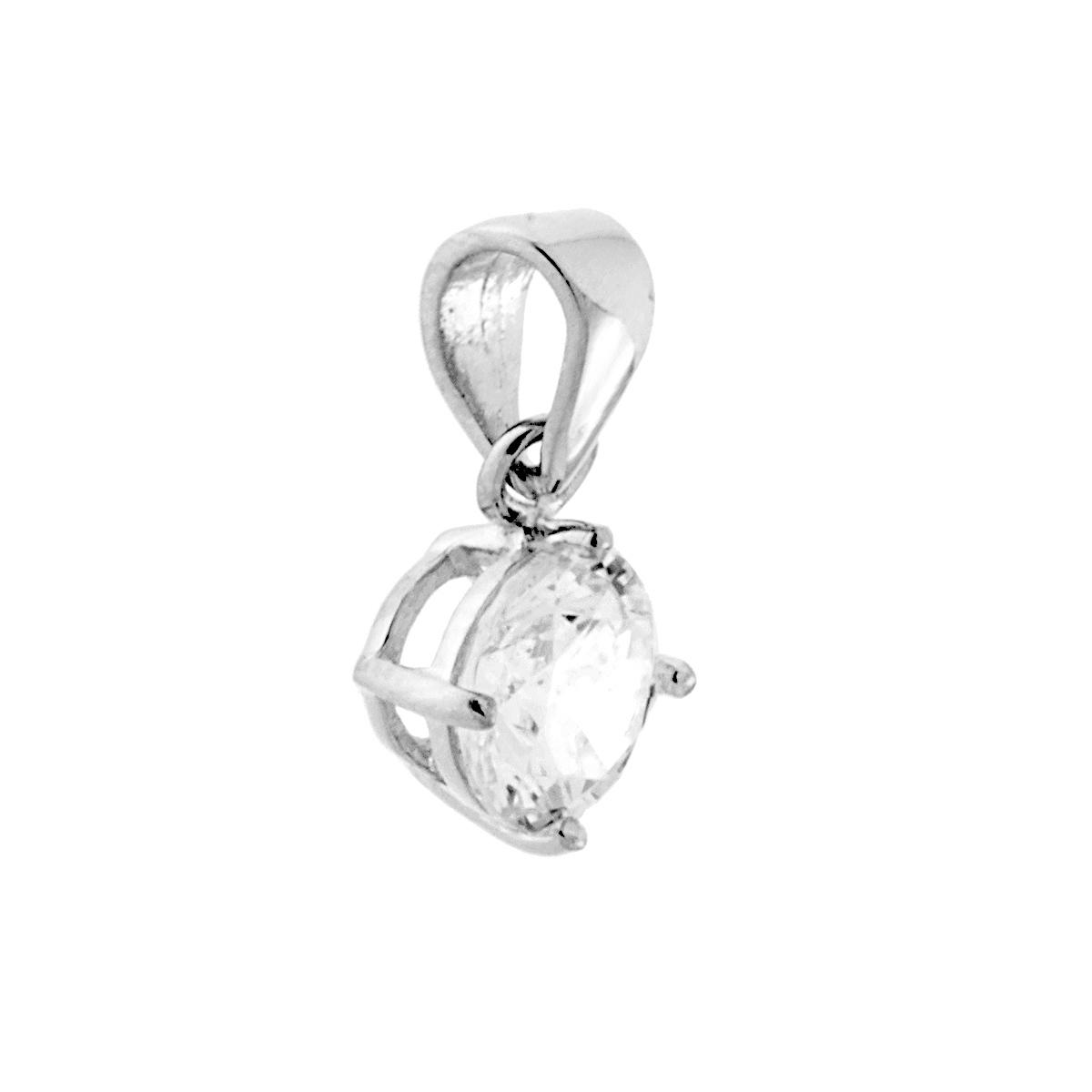 Ciondolo Punto Luce 4 Griffe mm 6 con Zircone Bianco Tondo in ARGENTO 925 Galvanica Rodio