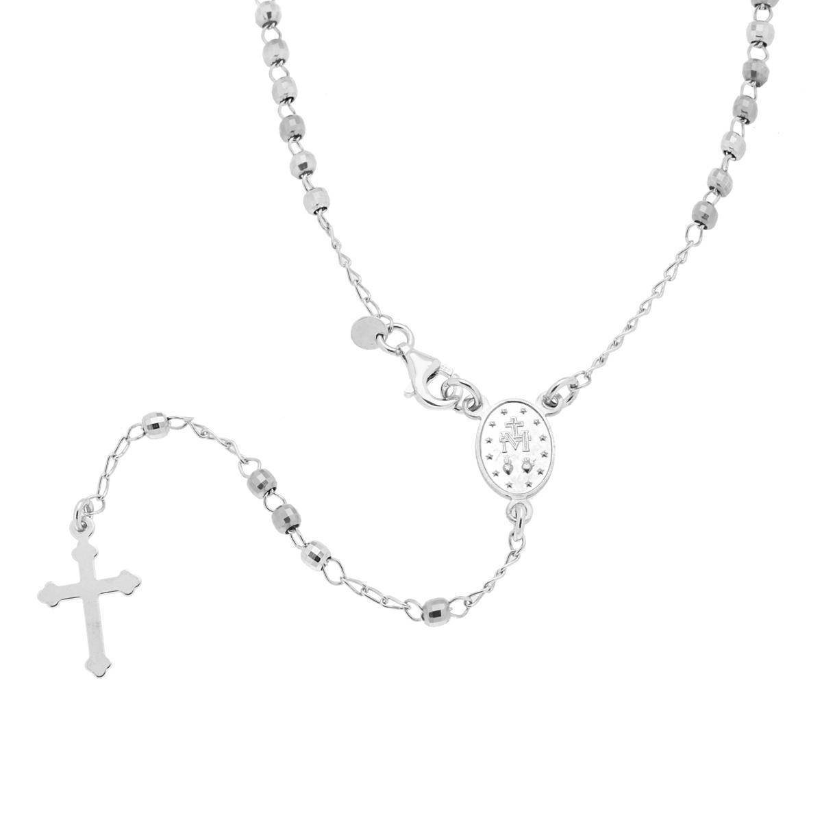 Collana Rosario cm 50 con Grani a pallina diamantata mm 3 in ARGENTO 925 Galvanica Rodio