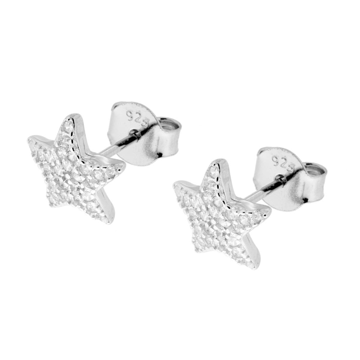 Orecchini con Stella e Zirconi Bianchi in ARGENTO 925 Galvanica Rodio