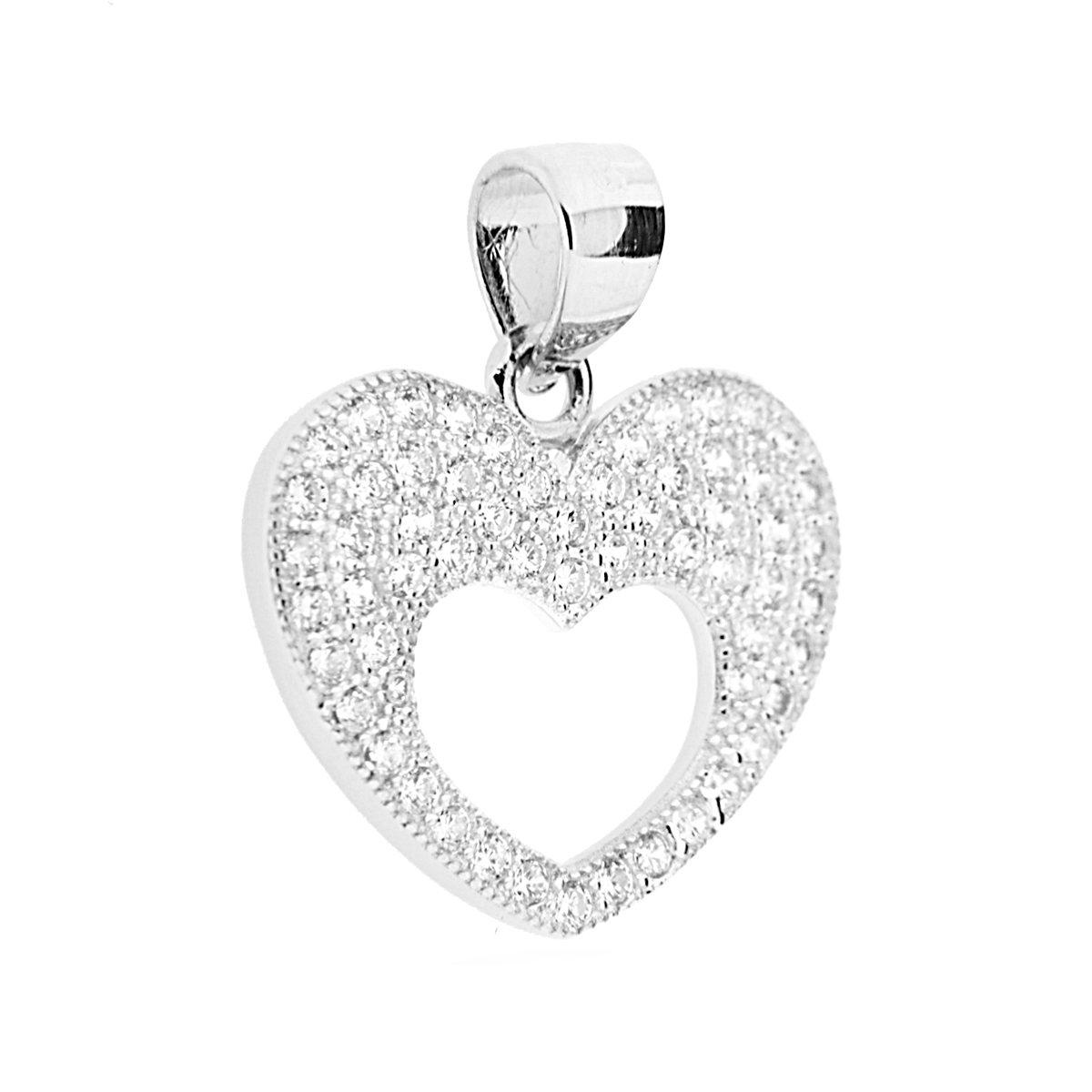 Ciondolo Cuore con Zirconi Bianchi in ARGENTO 925 Galvanica Rodio