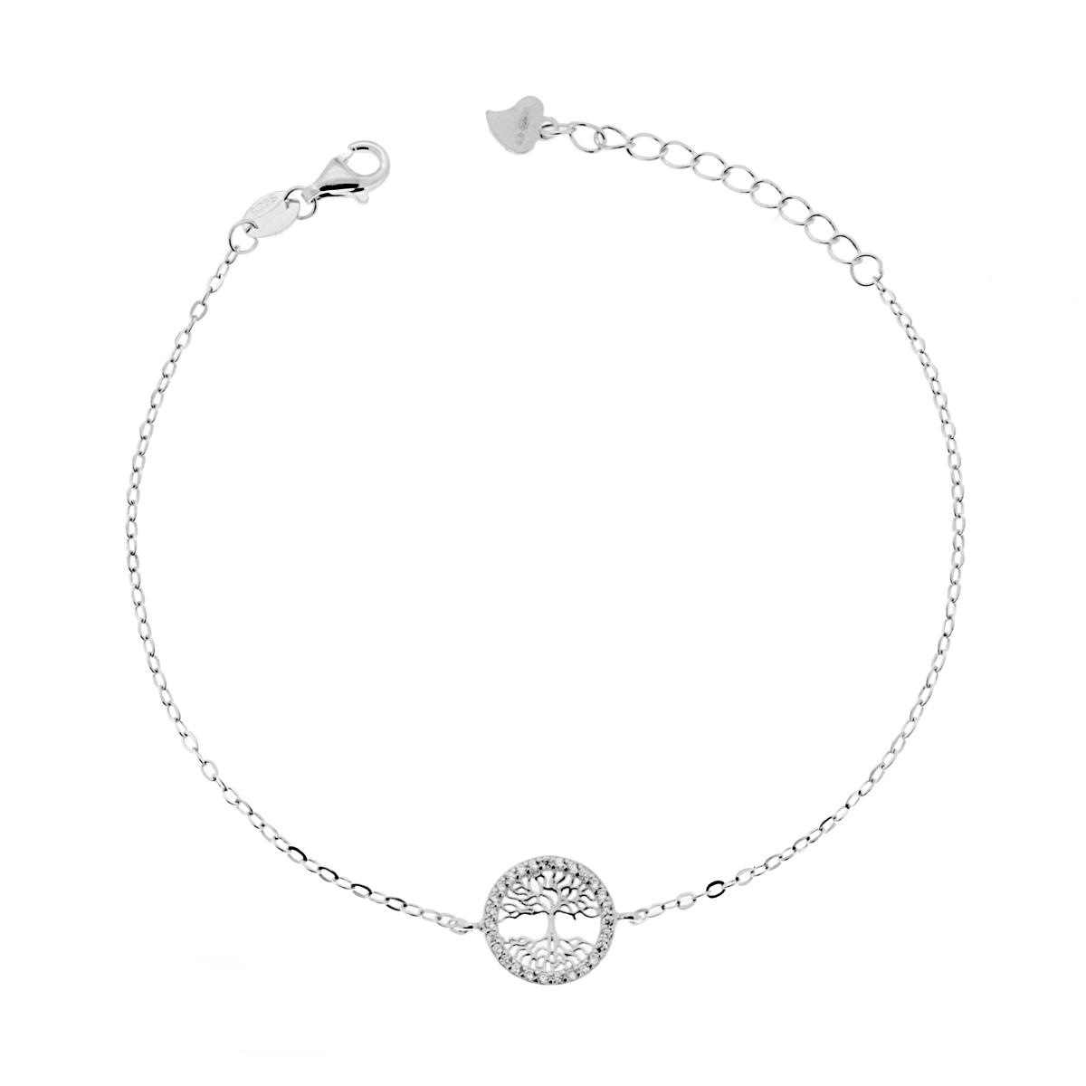 Bracciale con Albero della Vita con Zirconi Bianchi in ARGENTO 925 Galvanica Rodio