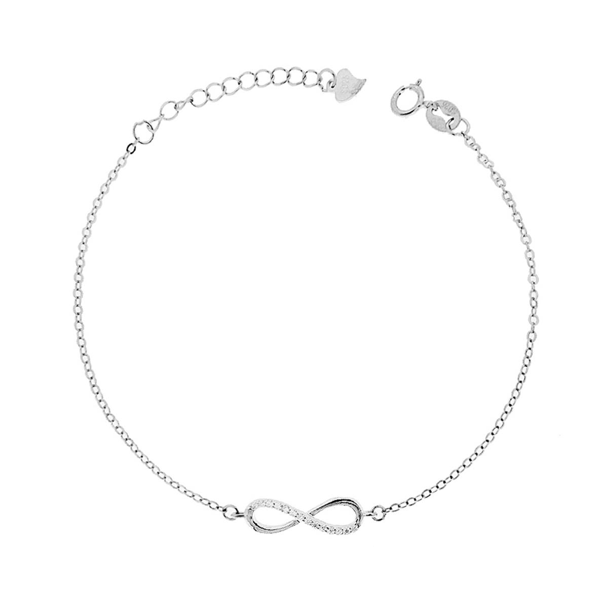Bracciale Catena Forzatina Infinito con Zirconi Bianchi in ARGENTO 925 Galvanica Rodio