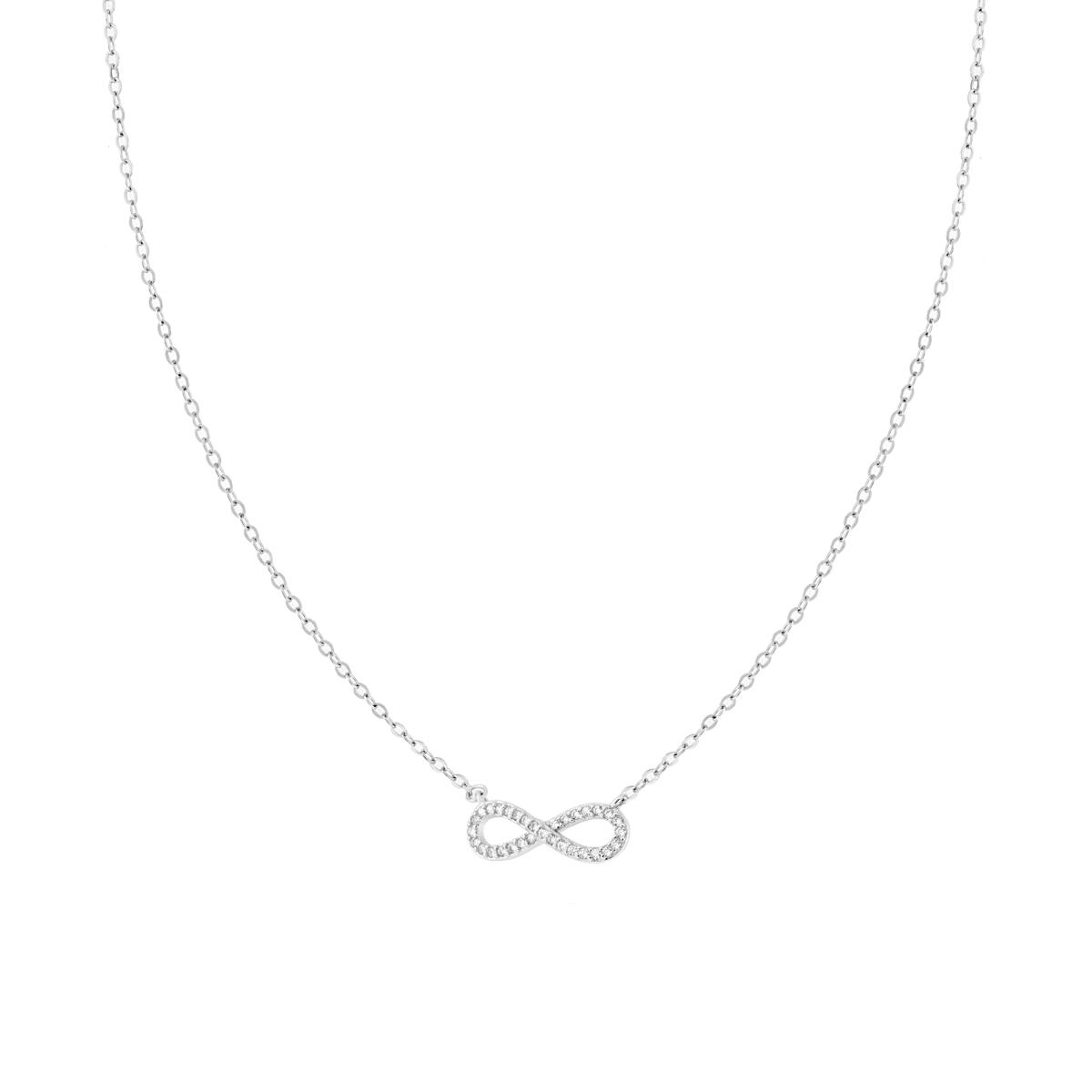 Collana Infinito con Zirconi Bianchi in ARGENTO 925 Galvanica Rodio