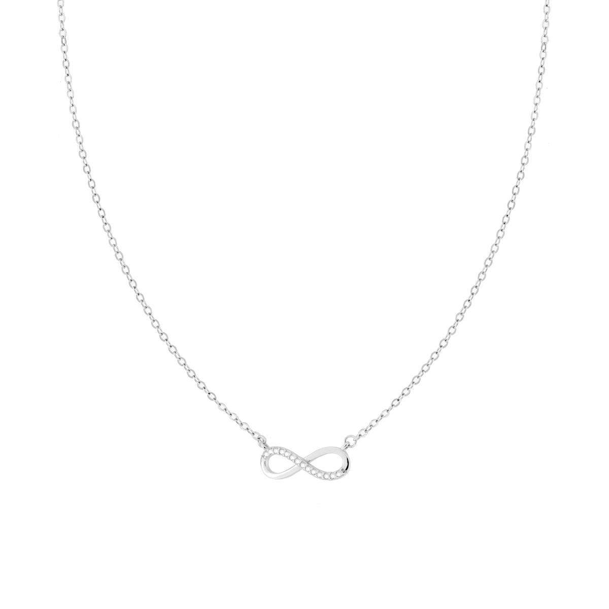 Collana con Infinito e Zirconi Bianchi in ARGENTO 925 Galvanica Rodio