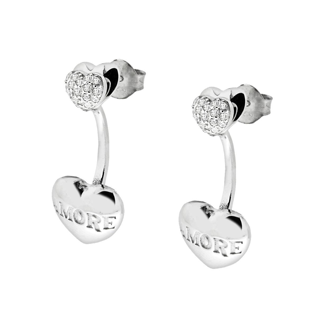 Orecchini Amore con Zirconi Bianchi e Cuore con Smalto Rosso in ARGENTO 925 Galvanica Rodio