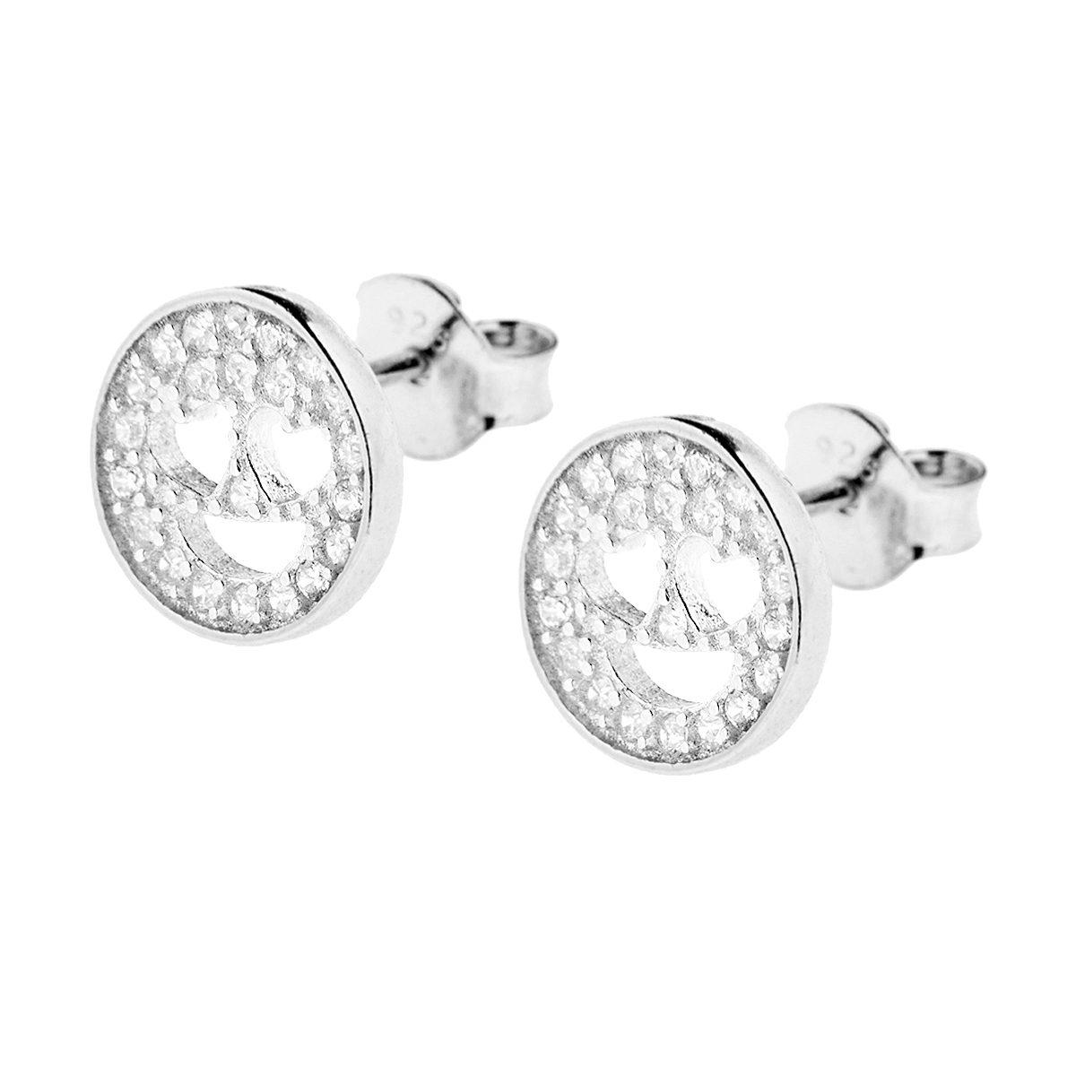 Orecchini Smile con Zirconi Bianchi ARGENTO 925 Galvanica Rodio