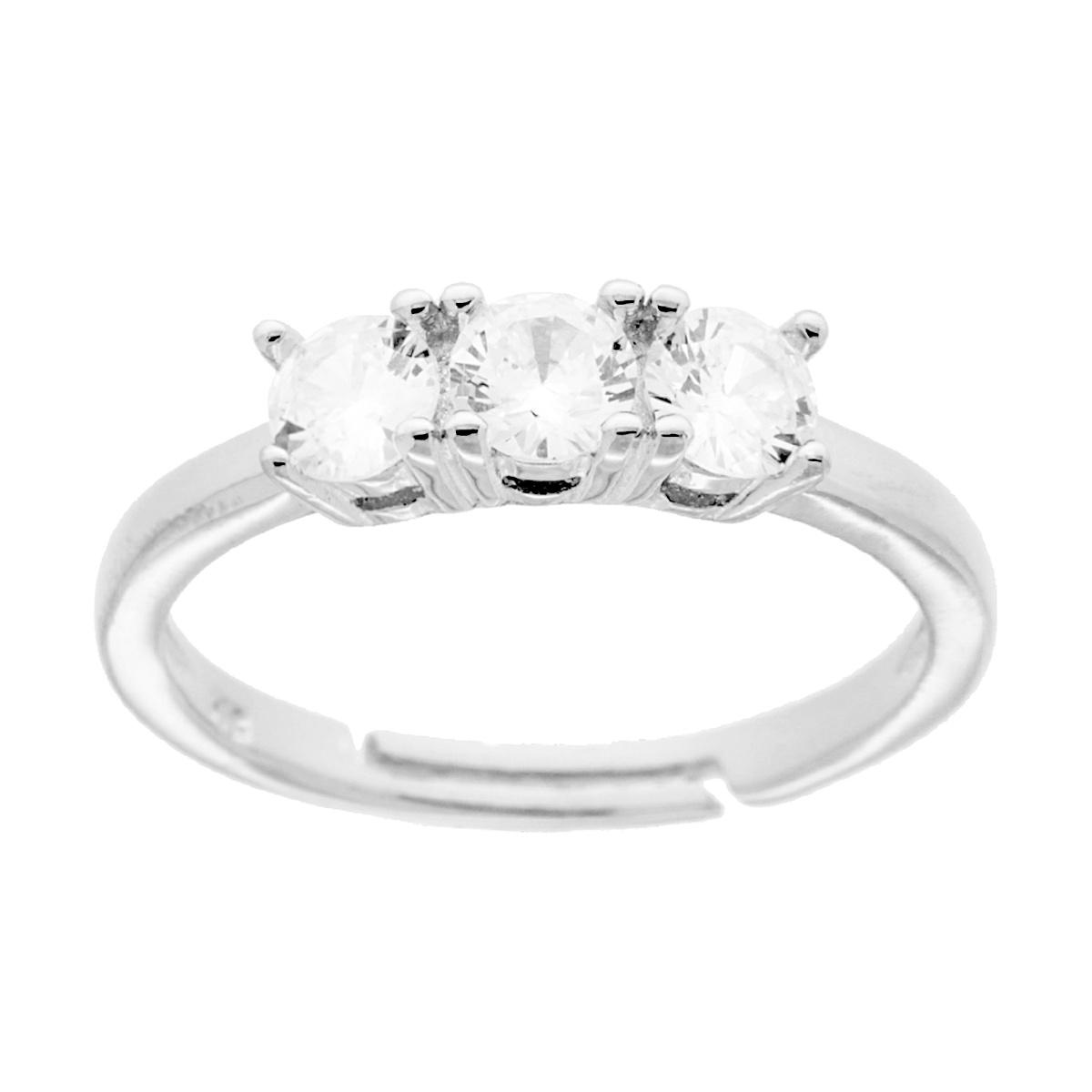 Anello Trilogy con Cubic Zirconia Bianco mm 4 in ARGENTO 925 Galvanica Rodio