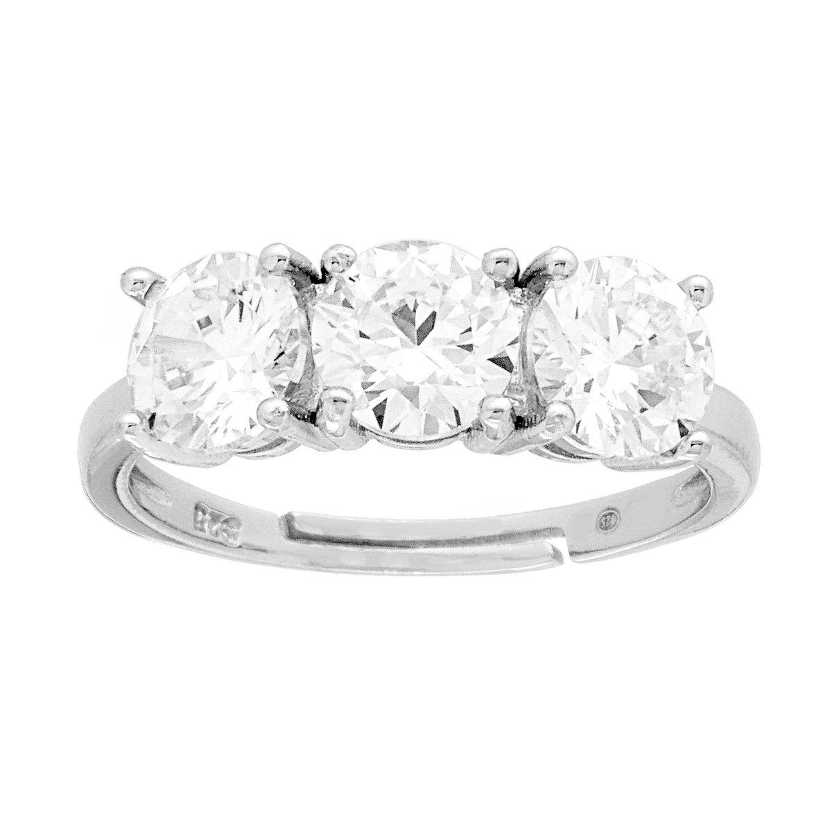 Anello Trilogy con Cubic Zirconia Bianchi mm 6 in ARGENTO 925 Galvanica Rodio