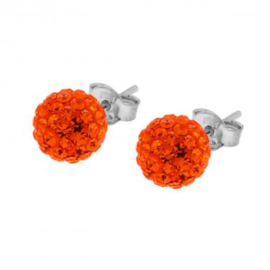 Orecchini con Sfera Crystal Arancione mm 8 in ARGENTO 925 Galvanica Rodio