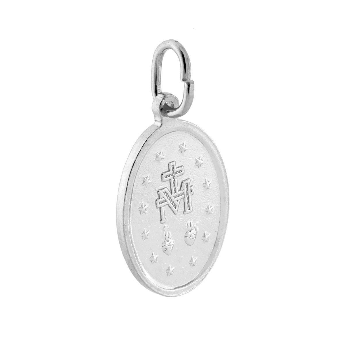 Ciondolo Medaglia Ovale con Madonna Miracolosa mm 22 in ARGENTO 925 Galvanica Rodio