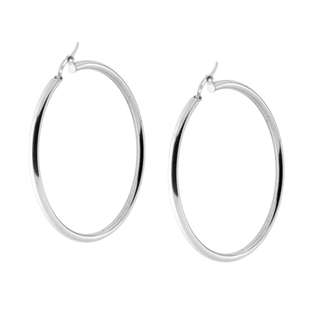 Orecchini a Cerchio Liscio mm 46 con canna mm 3.1 in ARGENTO 925 Galvanica Rodio