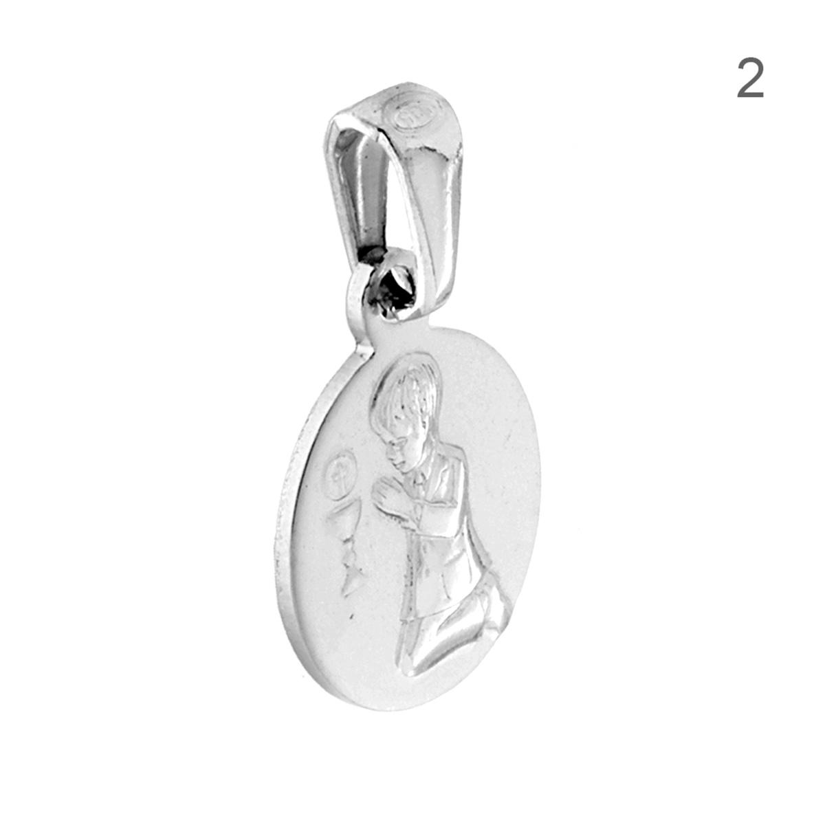 Ciondolo Medaglietta Tonda Prima Comunione Bimbo o Bimba in ARGENTO 925 Galvanica Rodio