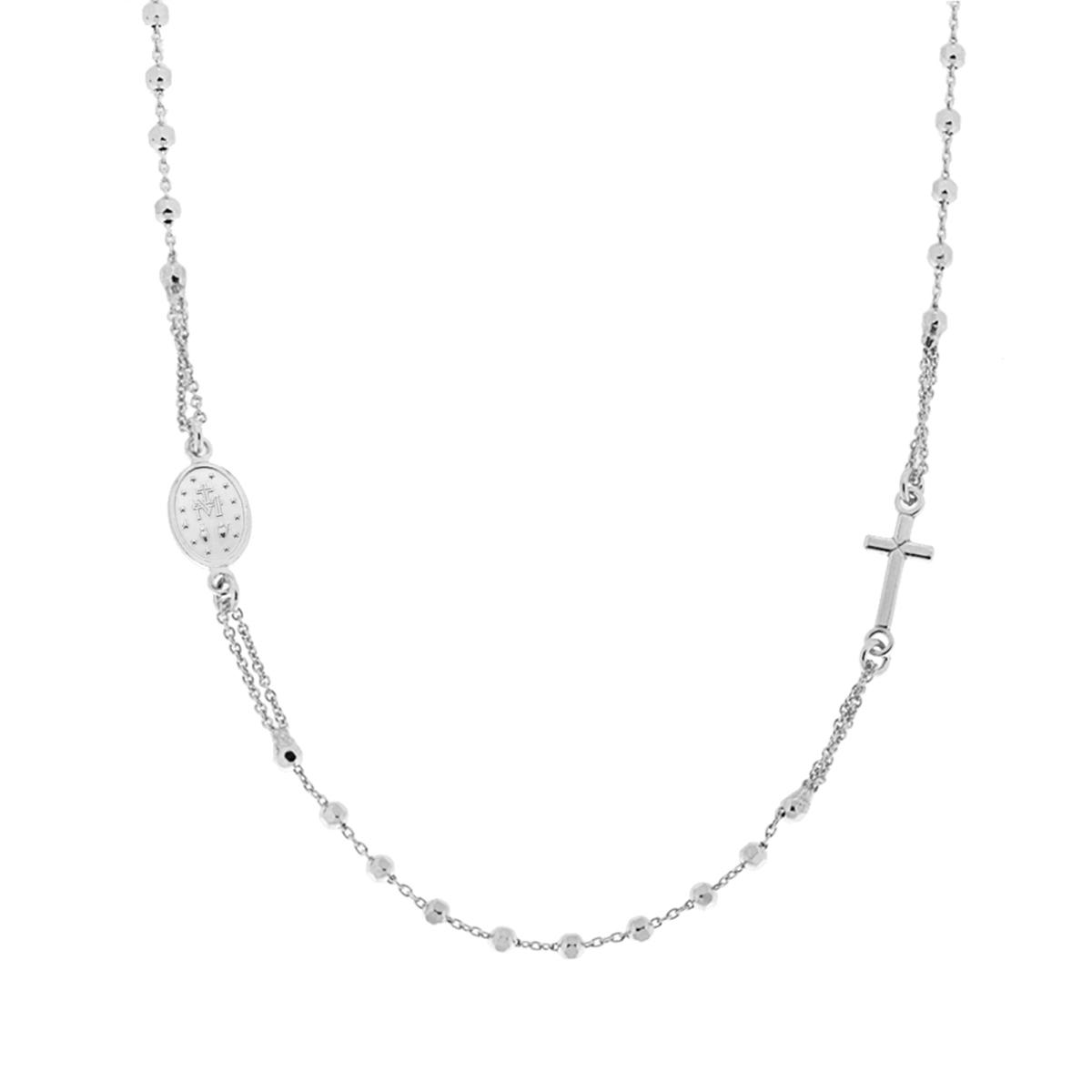 Collana Rosario modello Girocollo cm 50 con Grani a pallina diamantata mm 2.5 in ARGENTO 925 Galvanica Rodio
