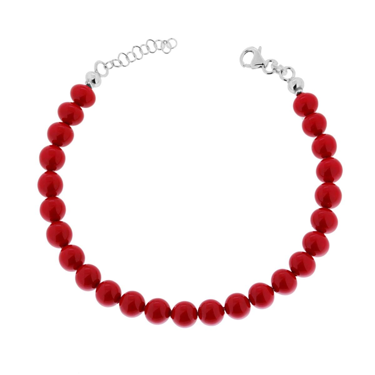 Bracciale Filo Corallo mm 6 in vetro perlato con filo e chiusura in ARGENTO 925 Galvanica Rodio