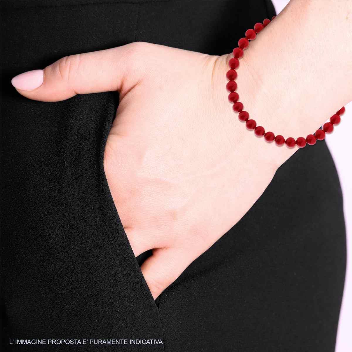 Bracciale Filo Corallo mm 6 in vetro perlato con filo e chiusura in ARGENTO 925 Galvanica Rodio