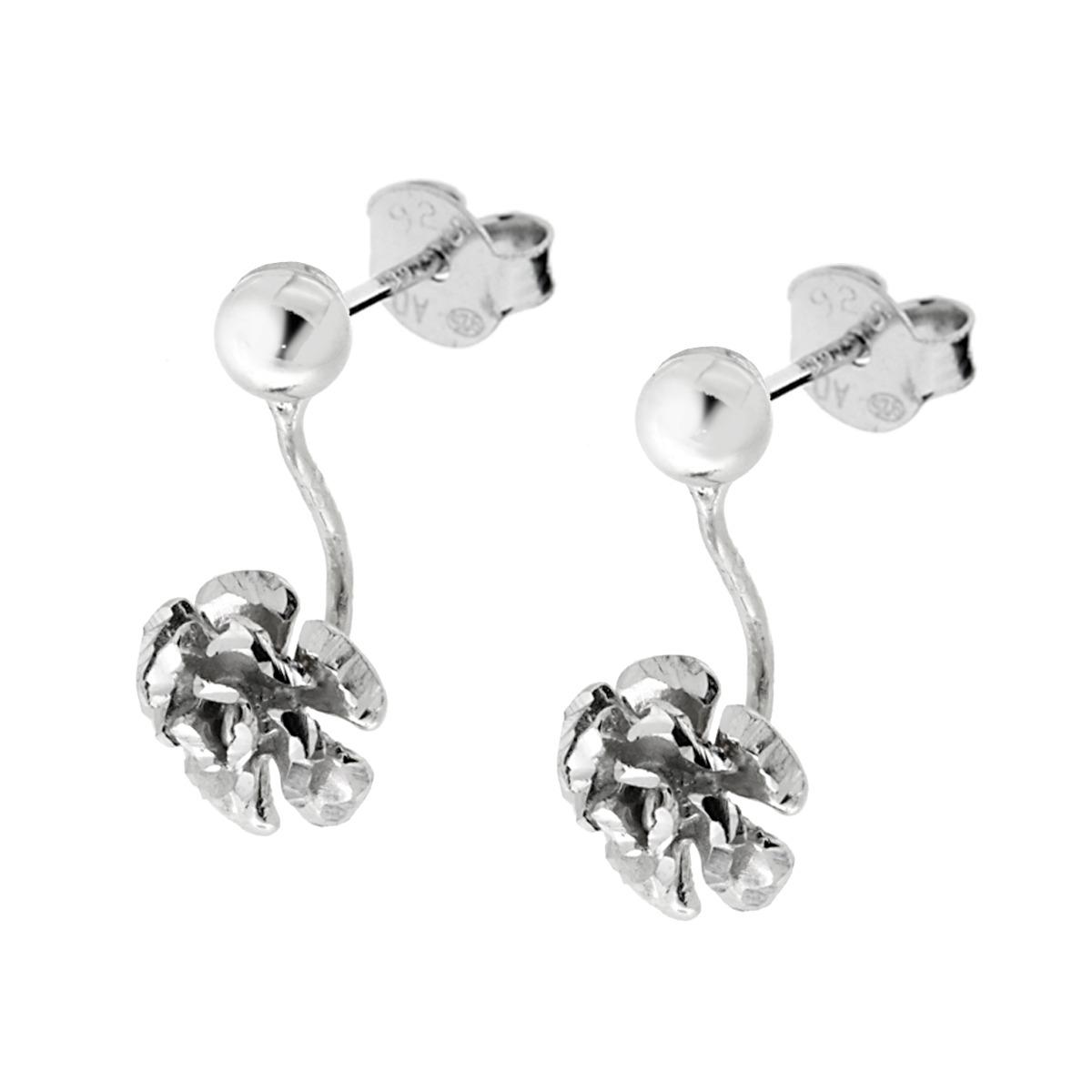 Orecchini Fiore Diamantato in ARGENTO 925 Galvanica Rodio