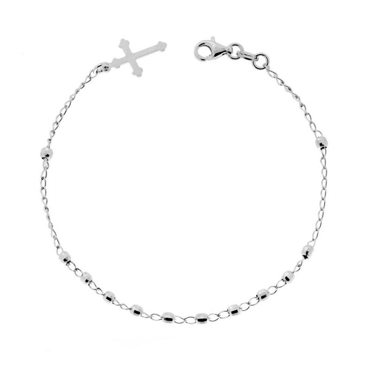 Bracciale Rosario cm 19 con Grani Diamantati mm 3 e Croce pendente in ARGENTO 925 Galvanica Rodio