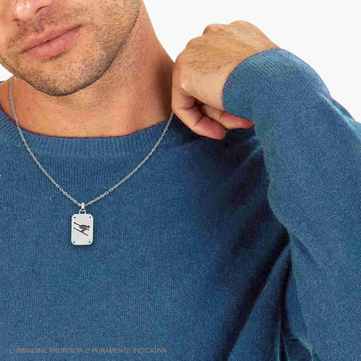 Collana Forzatina Diamantata con Piastrina pendente con sagoma Sportivo in ACCIAIO