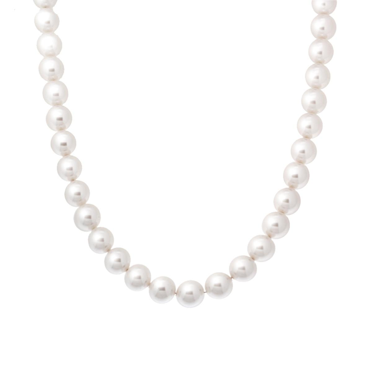 Collana Perla Bianca mm 8 in vetro perlato con filo e chiusura in ARGENTO 925 Galvanica Rodio