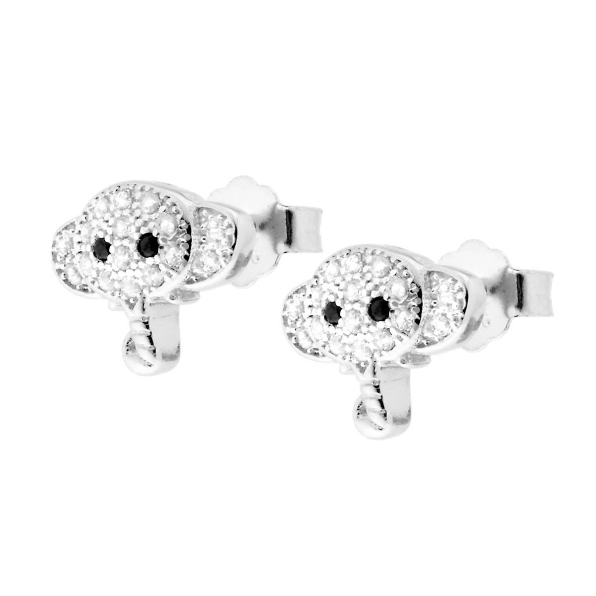 Orecchini Elefante con Zirconi Bianchi in ARGENTO 925 Galvanica Rodio