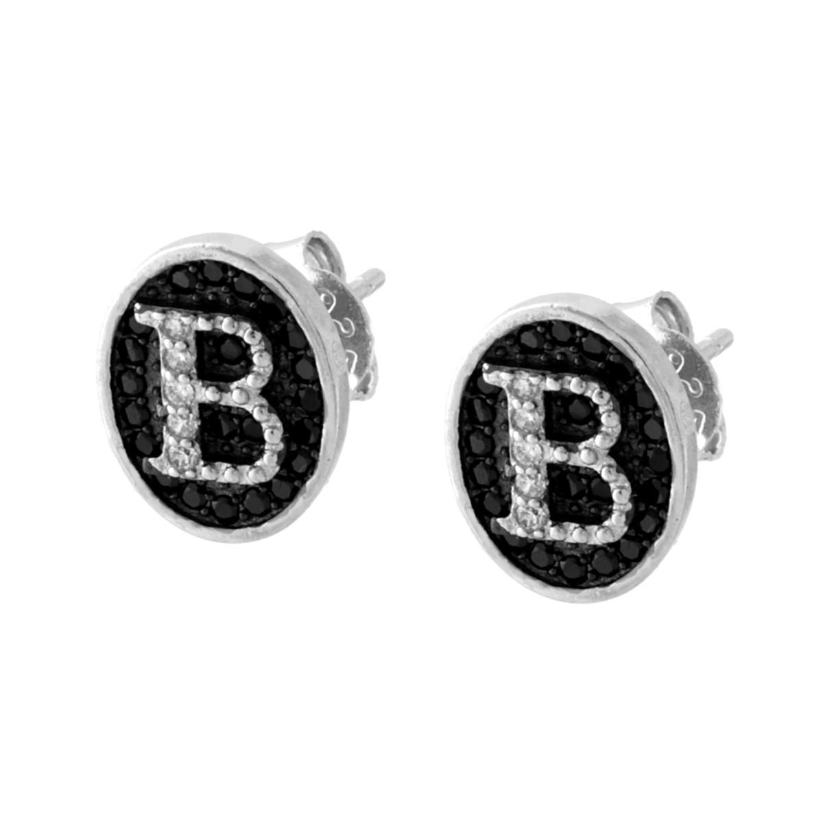 Orecchini con Lettera Iniziale e Zirconi Bianchi e Neri in ARGENTO 925 Galvanica Rodio