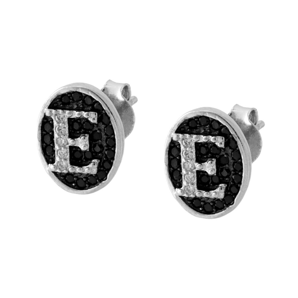 Orecchini con Lettera Iniziale e Zirconi Bianchi e Neri in ARGENTO 925 Galvanica Rodio