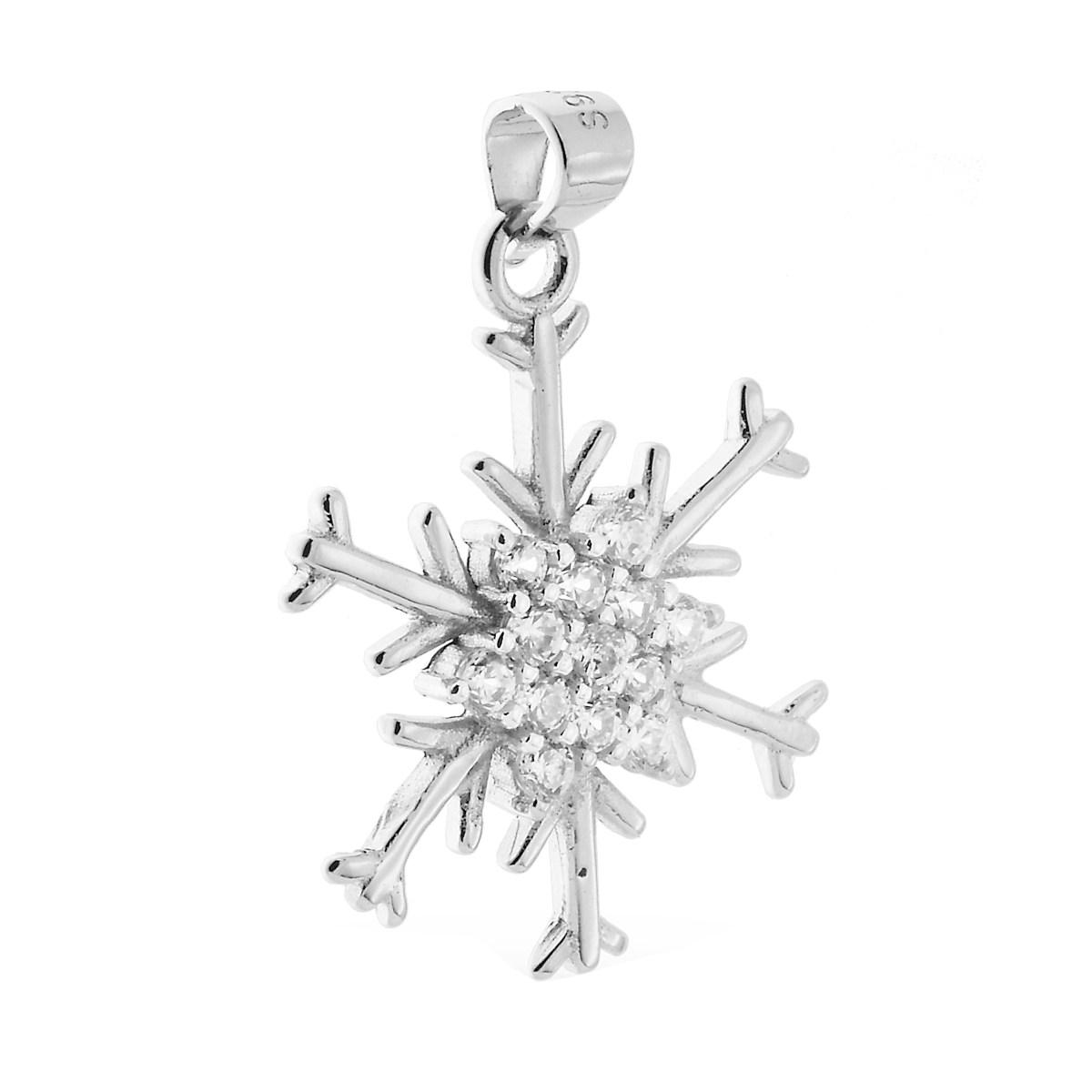 Ciondolo Fiocco di Neve con Zirconi Bianchi in ARGENTO 925 Galvanica Rodio