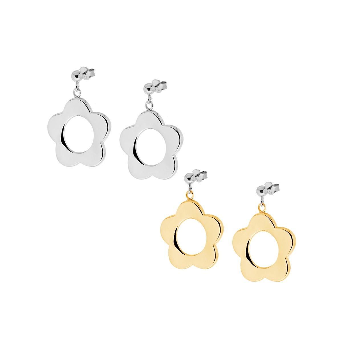 Orecchini con Pendente a forma di Fiore in ARGENTO 925 Galvanica Rodio o Oro